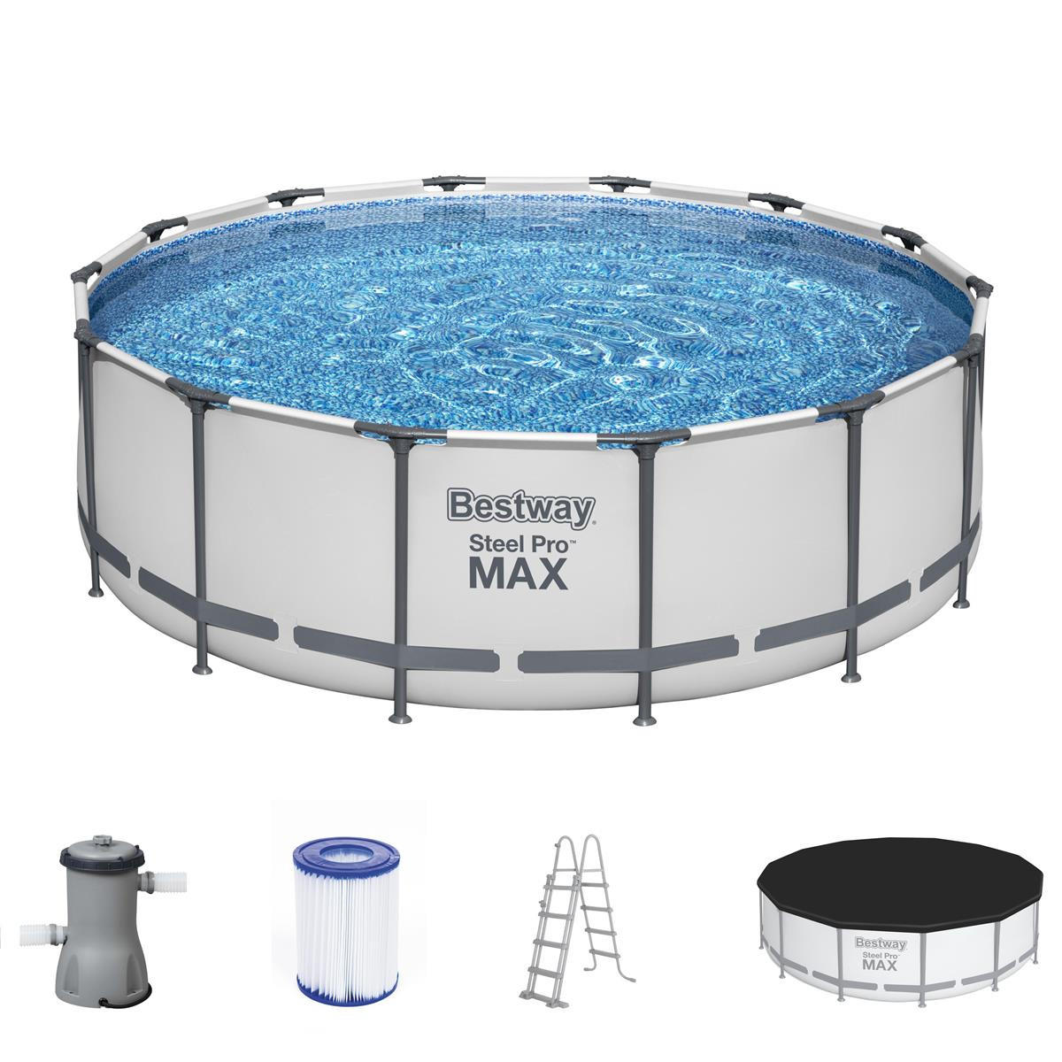 POOL Bestway 5612X Steel Pro MAX Frame Pool Ø 427 x 122 cm in grau Komplett-Set mit Filterpumpe - Grau, Kunststoff/Metall (457/122/457cm)