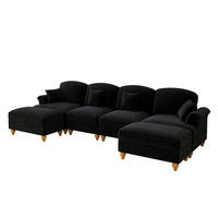 ECKSOFA 350/140/93 cm schwarz aus Chenille mit abnehmbarem Volant und beweglichem Hocker - Schwarz, Textil (140/350cm) - OKWISH