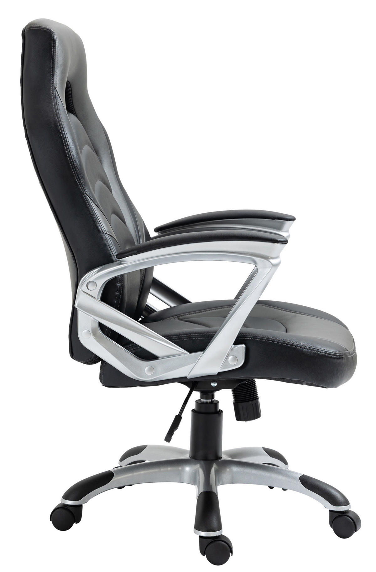CHEFSESSEL Lederlook schwarz/grau - Schwarz/Grau, Kunststoff/Textil (65/107/72cm) - CLP