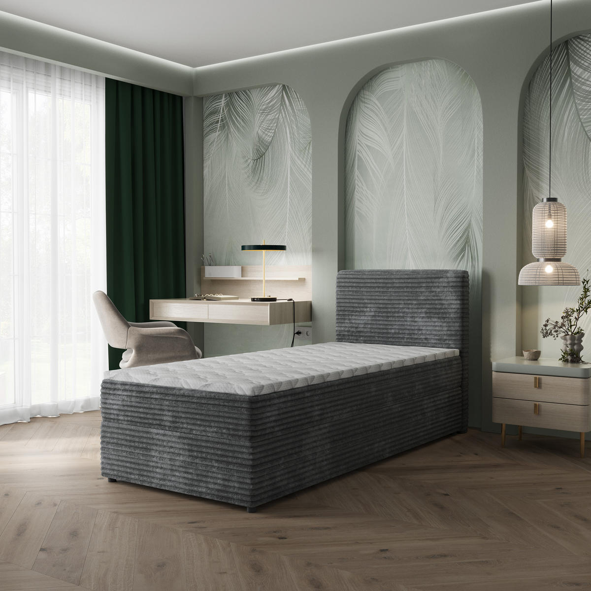 BOXBETT PISA 100 100x200 cm mit Matratze und Topper, H2+H3 - Graphitfarben - Graphitfarben, Holz (100/200cm) - MASSENO