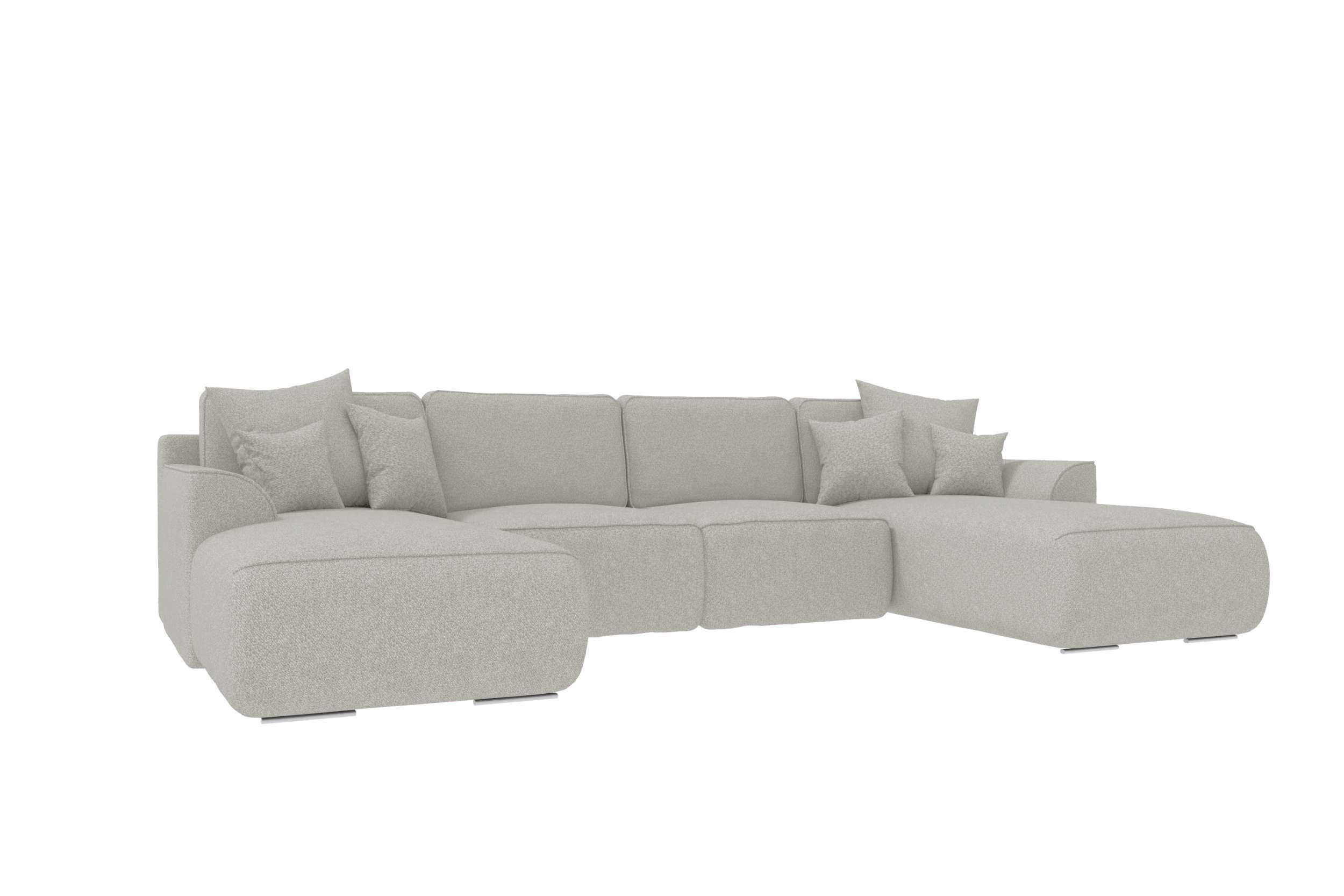 WOHNLANDSCHAFT GUSTO Strukturstoff Hellgrau inkl. Schlaffunktion - Chromfarben/Hellgrau, Kunststoff/Textil (306/96/194cm) - 99rooms