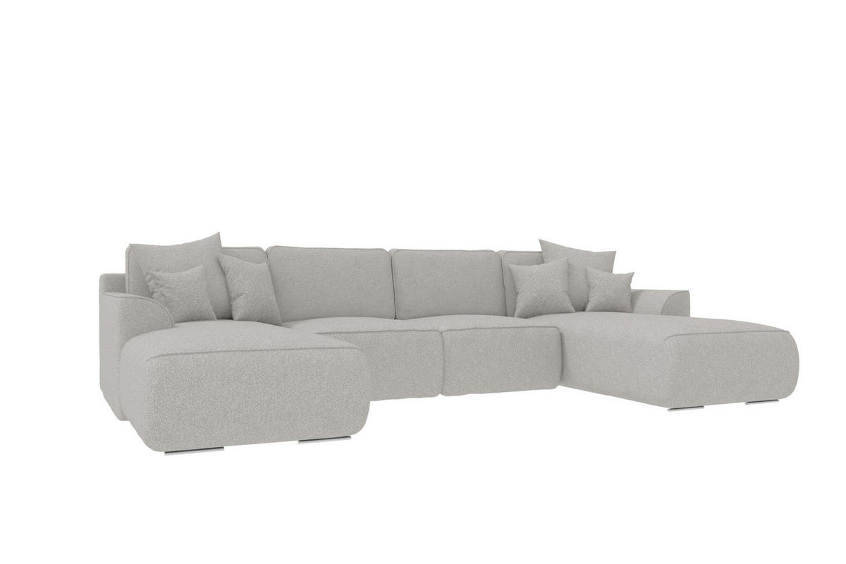 WOHNLANDSCHAFT GUSTO Strukturstoff Hellgrau inkl. Schlaffunktion - Chromfarben/Hellgrau, Kunststoff/Textil (306/96/194cm) - 99rooms