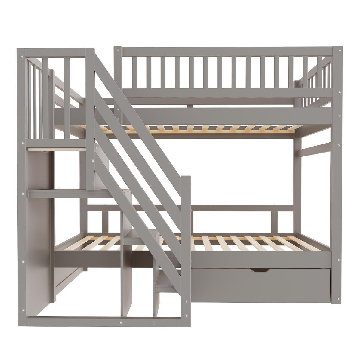 KINDERBETT aus Massivholz 90x200 cm in Grau mit Stauraum & Lattenrosten - Grau, Holz (90/200cm) - Modfu
