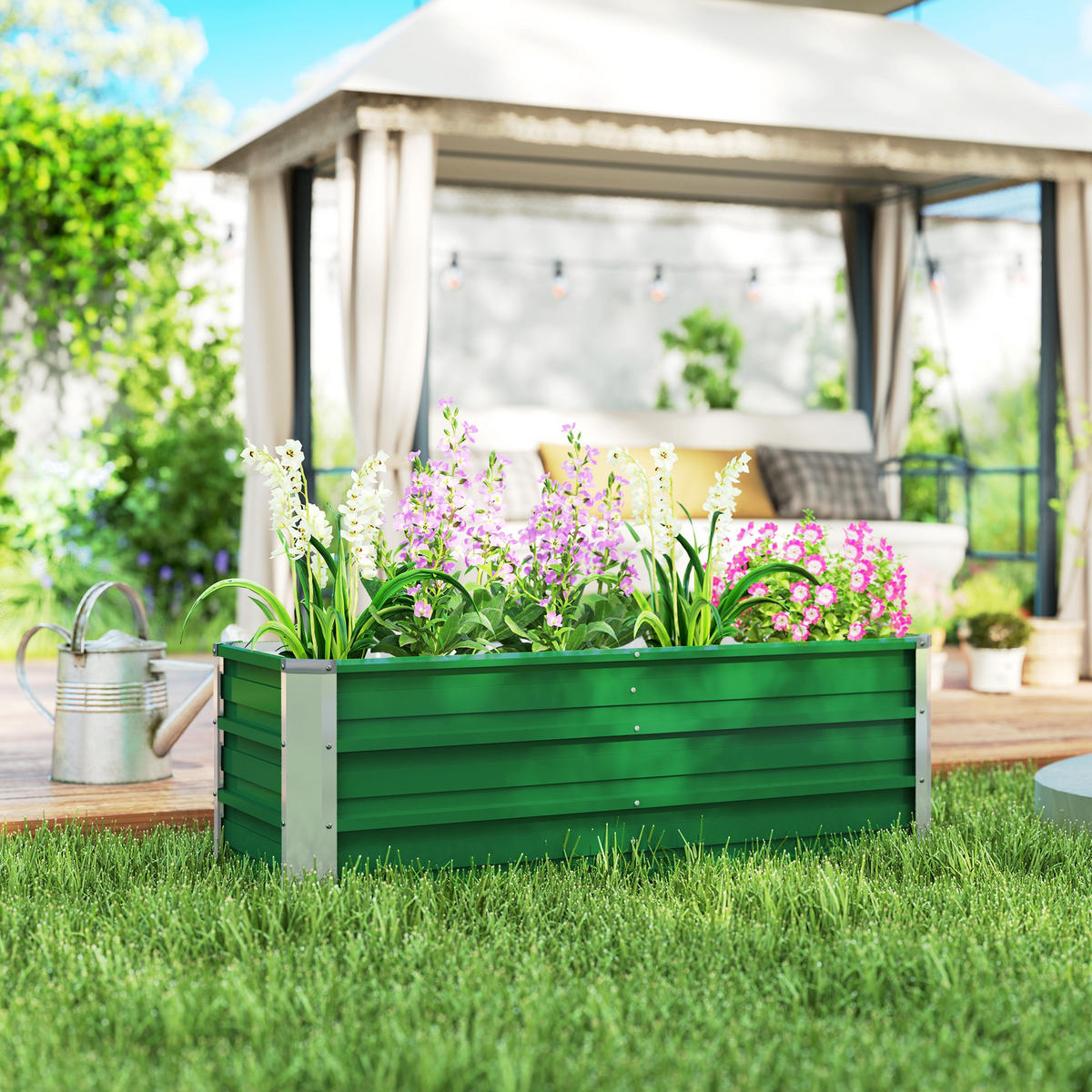 HOCHBEET, Stahl mit Handschuhen, Grün, rechteckig, für Terrasse & Garten - Multicolor, Holzwerkstoff (125/40/47cm) - FORIOUS