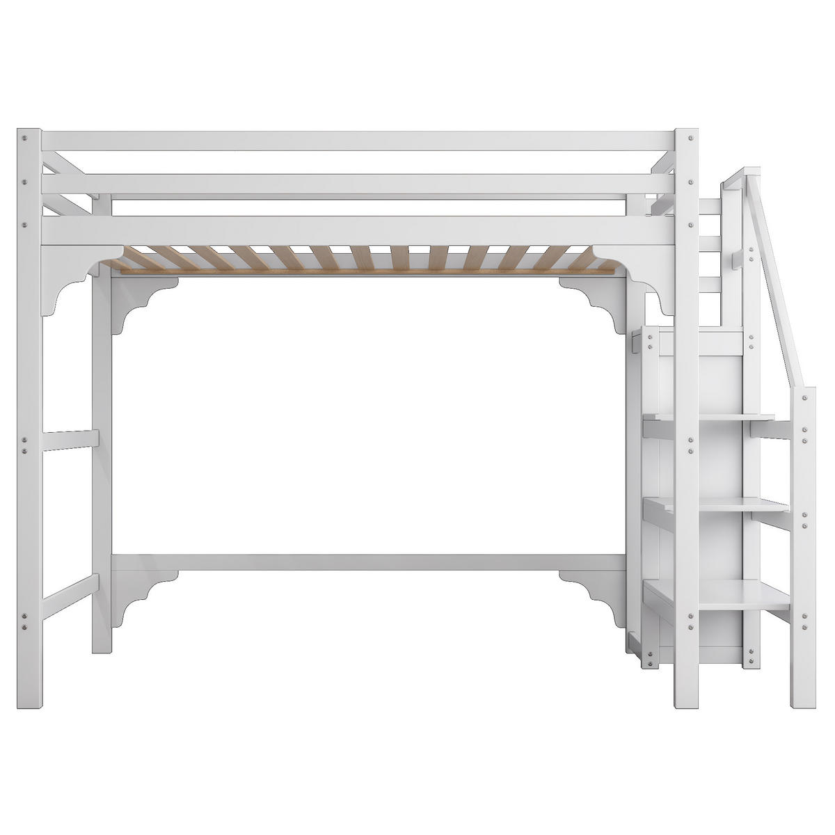HOCHBETT 140/200 cm Weiß mit Kleiderschrank und Stauraumtreppe - Weiß, Holz (140/200cm) - Flora Grace