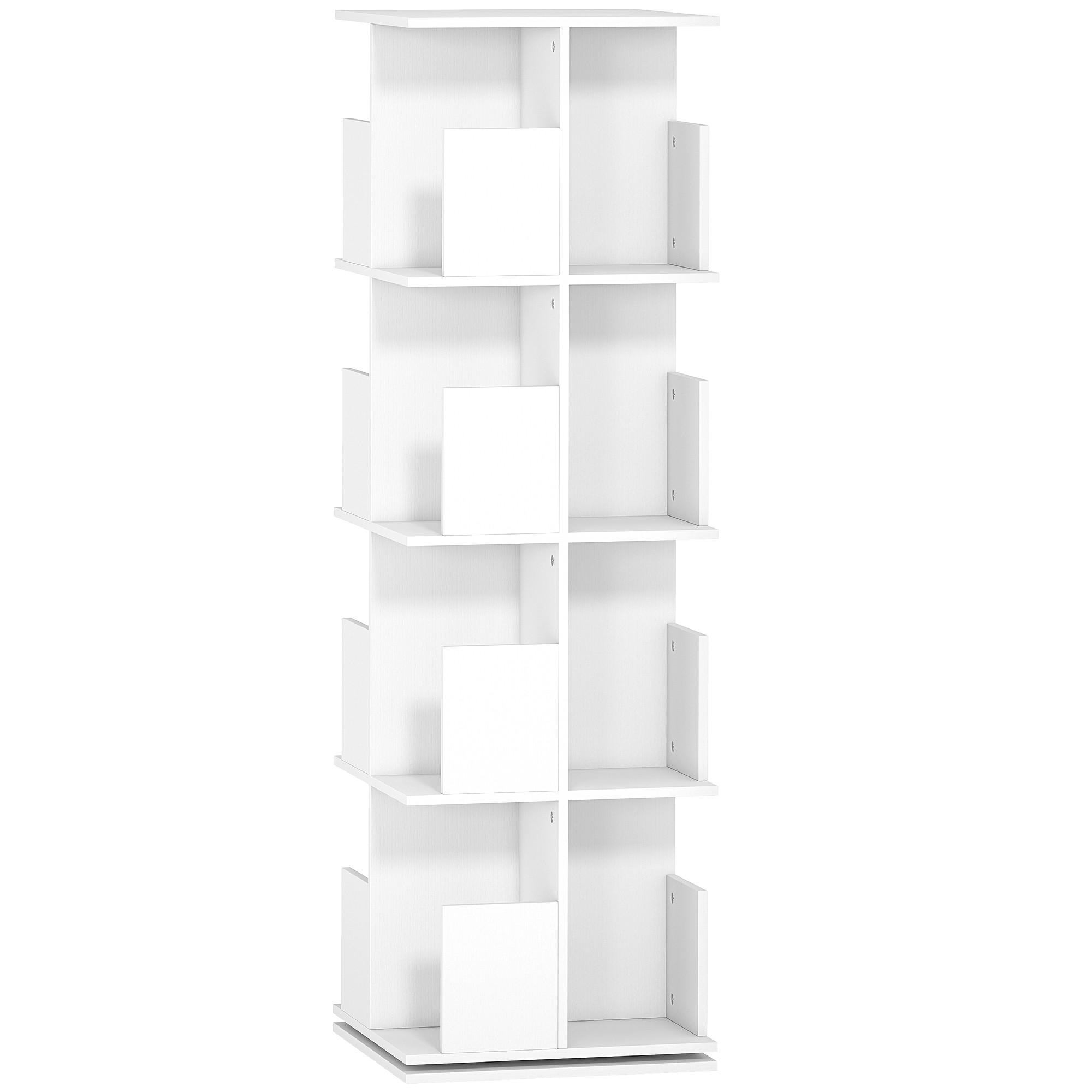 BÜCHERREGAL Drehbares Standregal mit 4 Ebenen, 16 Fächer, 39x39x128,3cm, Weiß - Weiß, Holzwerkstoff (39/128.3/39cm) - HOMCOM