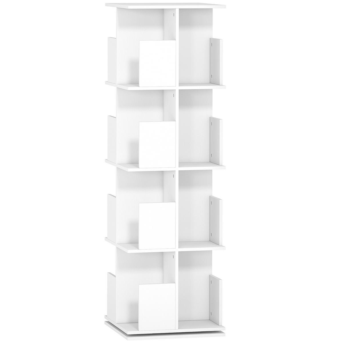BÜCHERREGAL Drehbares Standregal mit 4 Ebenen, 16 Fächer, 39x39x128,3cm, Weiß - Weiß, Holzwerkstoff (39/128.3/39cm) - HOMCOM