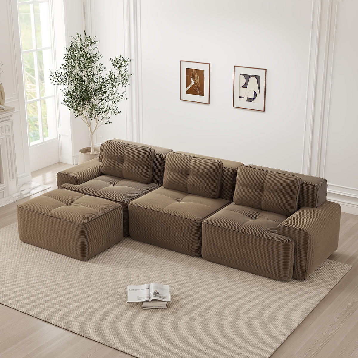 ECKSOFA Cord Braun mit Ottomane - Braun, Textil (293/177cm) - WISHDOR