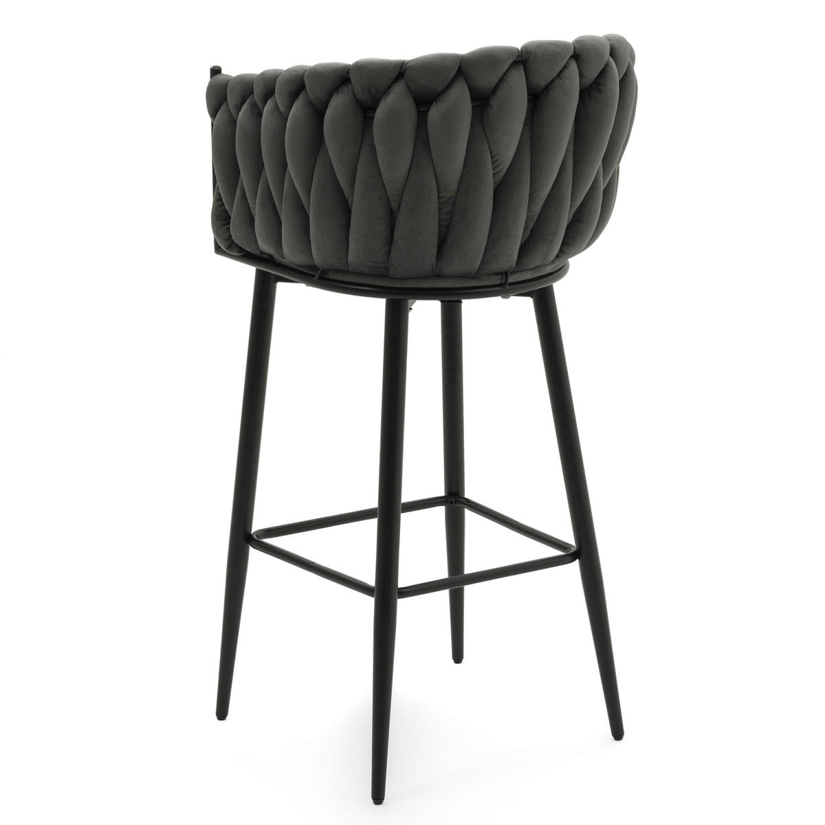BARHOCKER LATINA gepolsterter mit Steppung - grau - Samt Velour - Schwarz/Grau, Metall (54/95/55cm) - NEW HOME