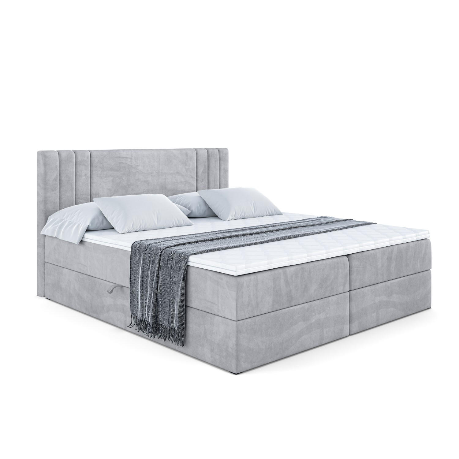ALTDECOR AMERICKÁ postel s matrací H3 a lamelovým roštem – IDRIKO – 160 × 200 cm, světle šedá