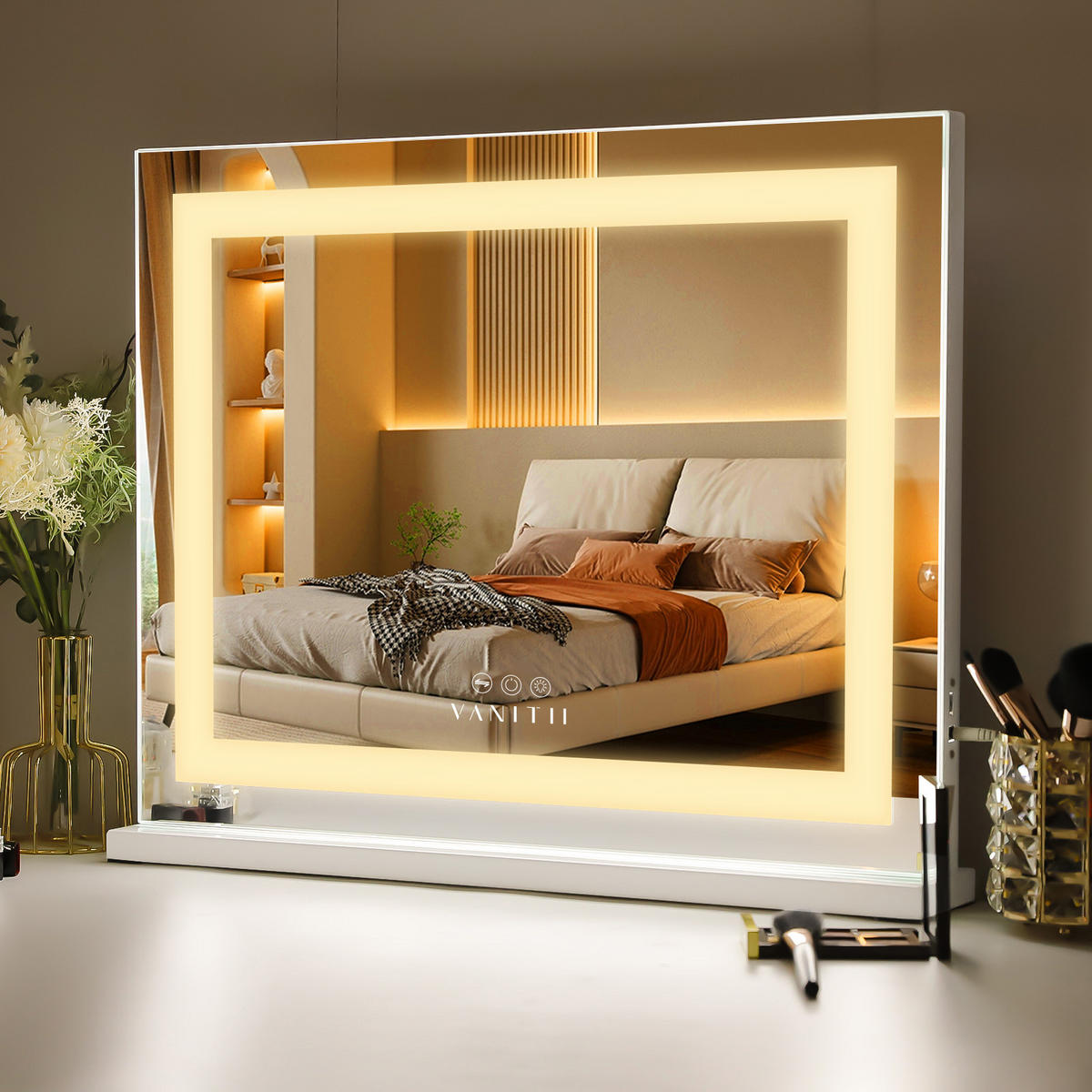 SCHMINKSPIEGEL mit LED Lichtleiste weiß 58/46 cm - Weiß, Metall (58/46/3cm) - VANITII