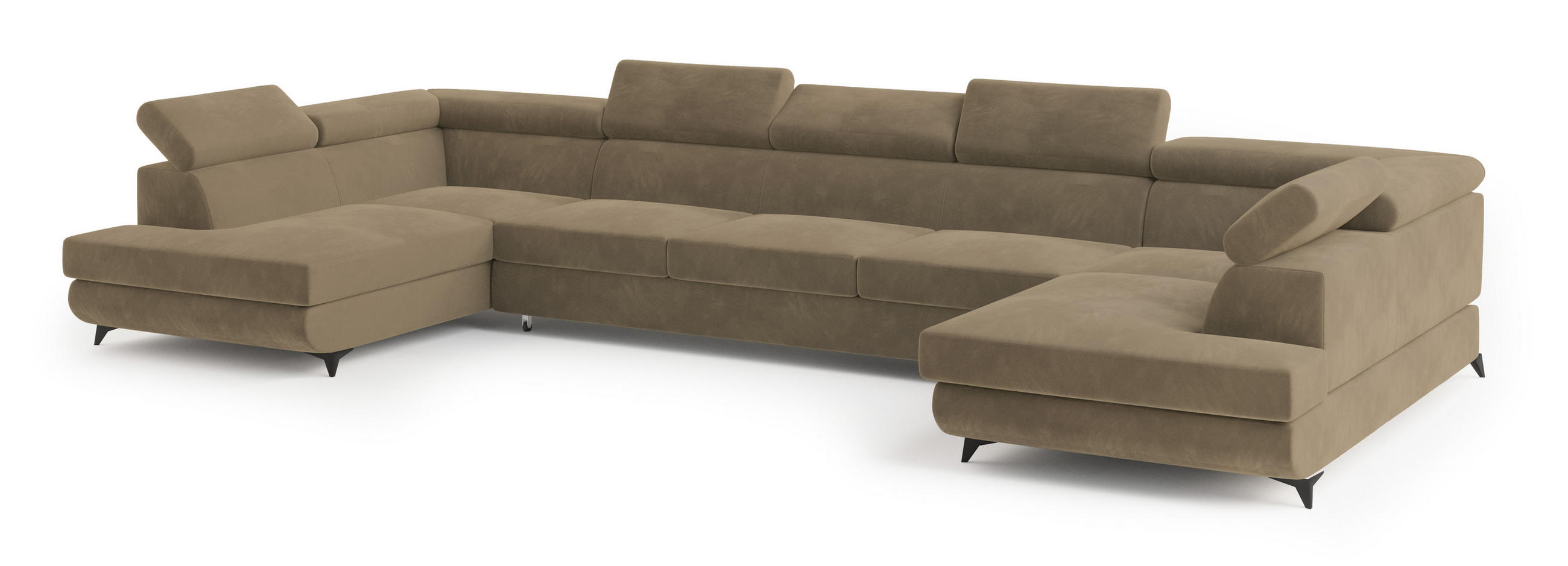 ROHOVÁ SEDAČKA URMANO béžová - černá/béžová, kov/dřevo (395/190cm) - MASSENO