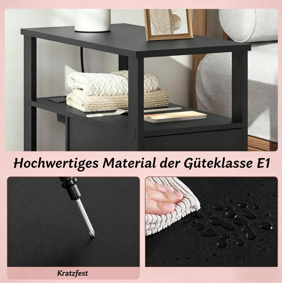 BEISTELLTISCH mit Steckdose 60 x 60 x 30 cm Holz Schwarz - Schwarz, Holz (60/30/60cm) - Meubliv
