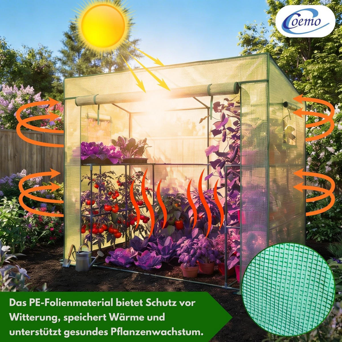 GEWÄCHSHAUS für Tomaten 200/80/170 cm - Grün, Kunststoff (80/170/200cm) - Coemo