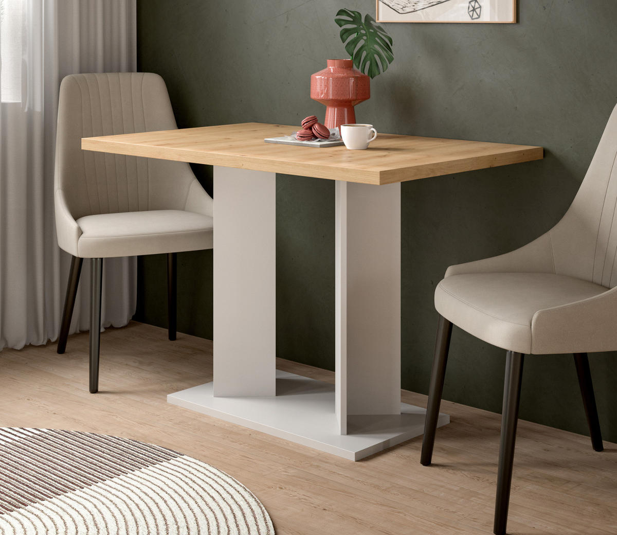 ESSTISCH Eiche Artisan, weiß 110 x 70 cm, Säulentisch modern - Eiche Artisan/Weiß, Holzwerkstoff (70/110/76cm) - Inn.Furn