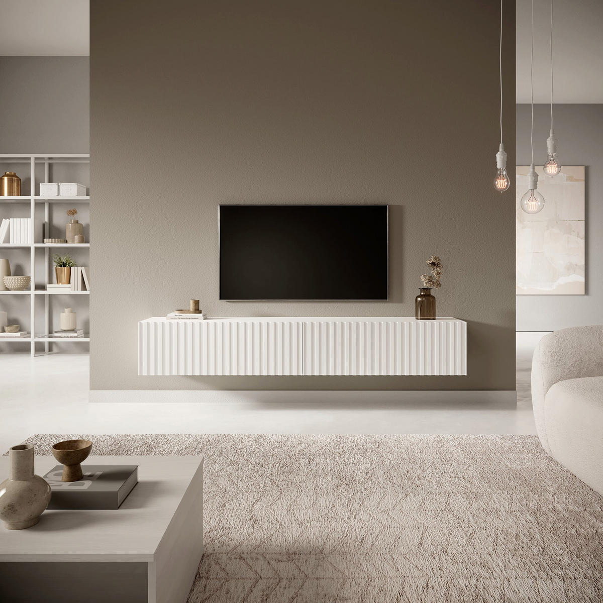 TV-HÄNGEBOARD Telire weiß mit Lamellenfronten, 175 cm - Weiß, Holzwerkstoff (175/30/31.6cm) - Selsey