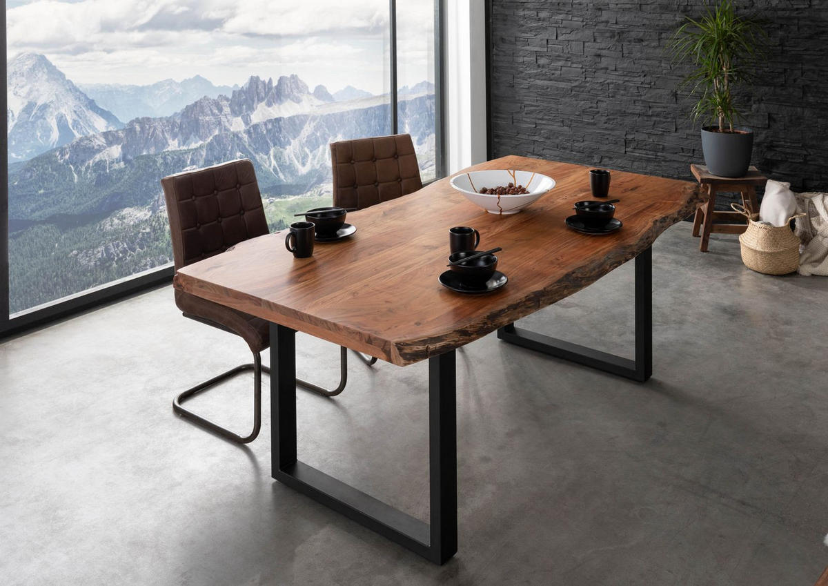 BAUMTISCH Akazie 200x100x77 natur lackiert / U-Beine anthrazit matt FREEFORM 5 - Naturfarben, Holz (200/100/77cm) - Massivmoebel24