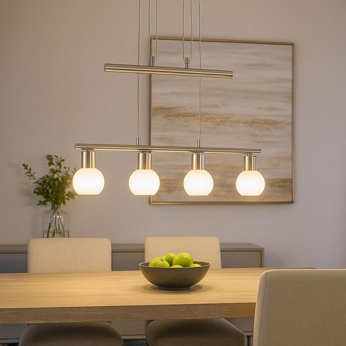 LED HÄNGELAMPE LOXY Nickel Matt Weiß - Silberfarben, Glas (60/100/160cm) - Nowa