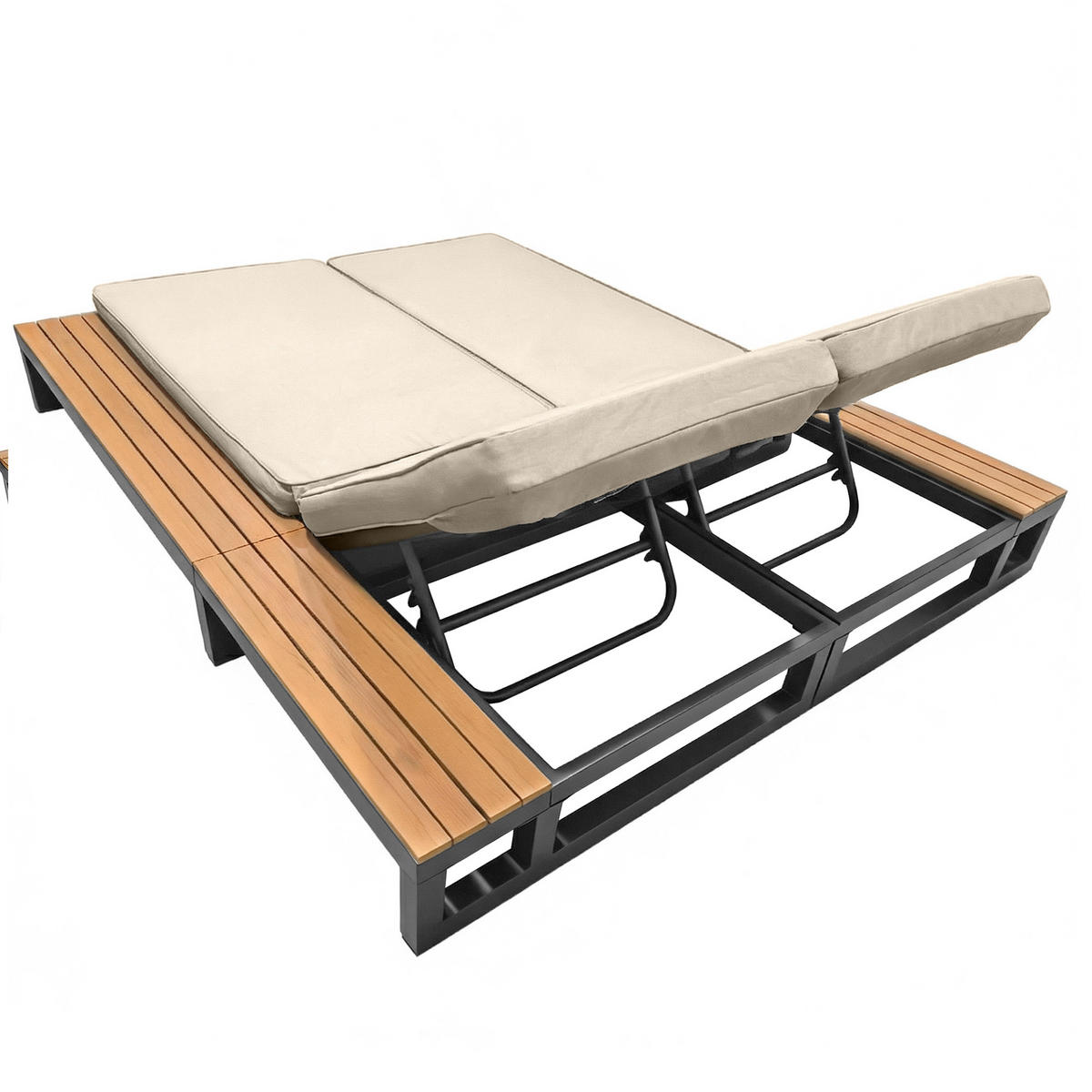 SONNENLIEGE aus Metall & wasserabweisendem Stoff 184x159x73 cm in Beige - Beige, Metall (159/73/184cm) - Modfu