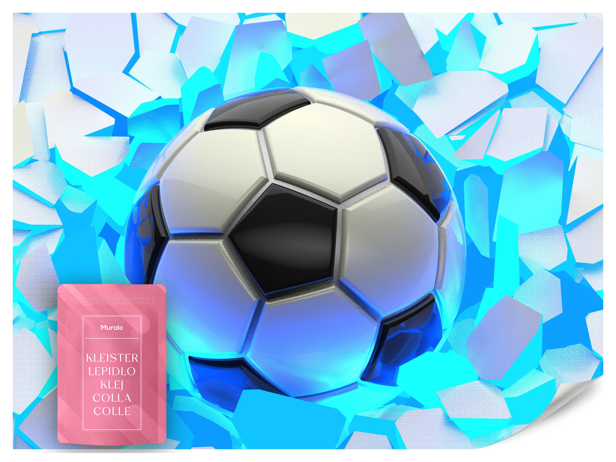 FOTOTAPETE Fußball Abstraktion 3D Effekt 200x140 - Blau/Schwarz, Papier (200/140cm) - Muralo