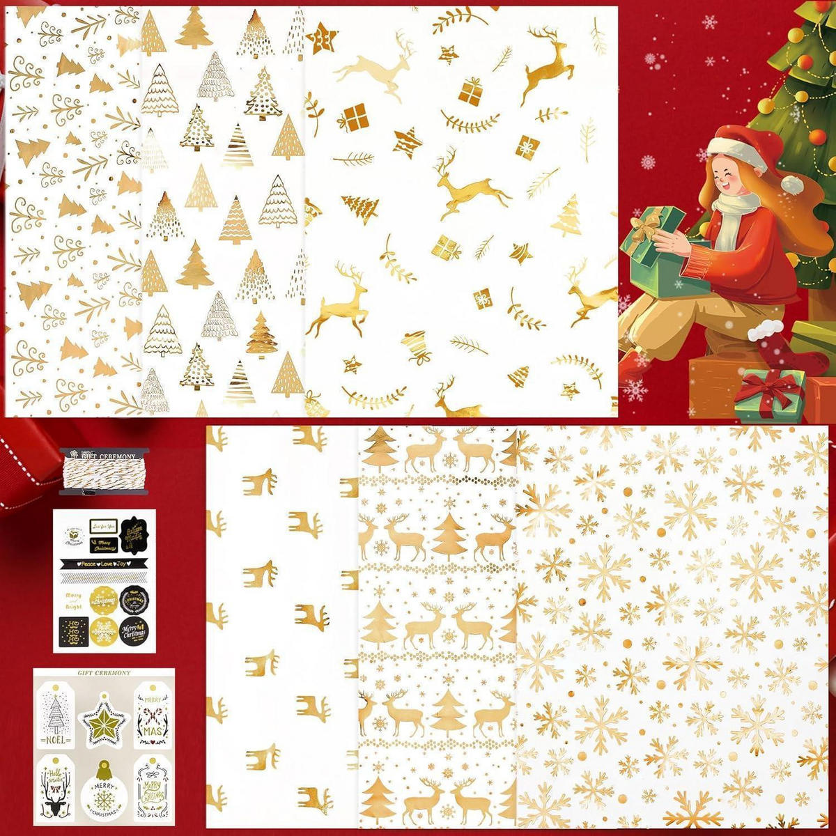GESCHENKPAPIER Set 6 Bögen Metallic Gold 70 x 50 cm - Goldfarben, Papier (50/1.5/70cm)
