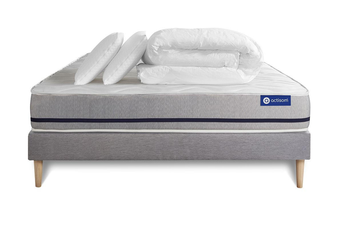 BETT Actiflex soft Taschenfederkern 160 x 200 cm h2 - Kit Bettgestell Grau - Mit Kissen und Bettdecke - Beige/Grau, Karton/Holz (160/200cm) - ACTISOM