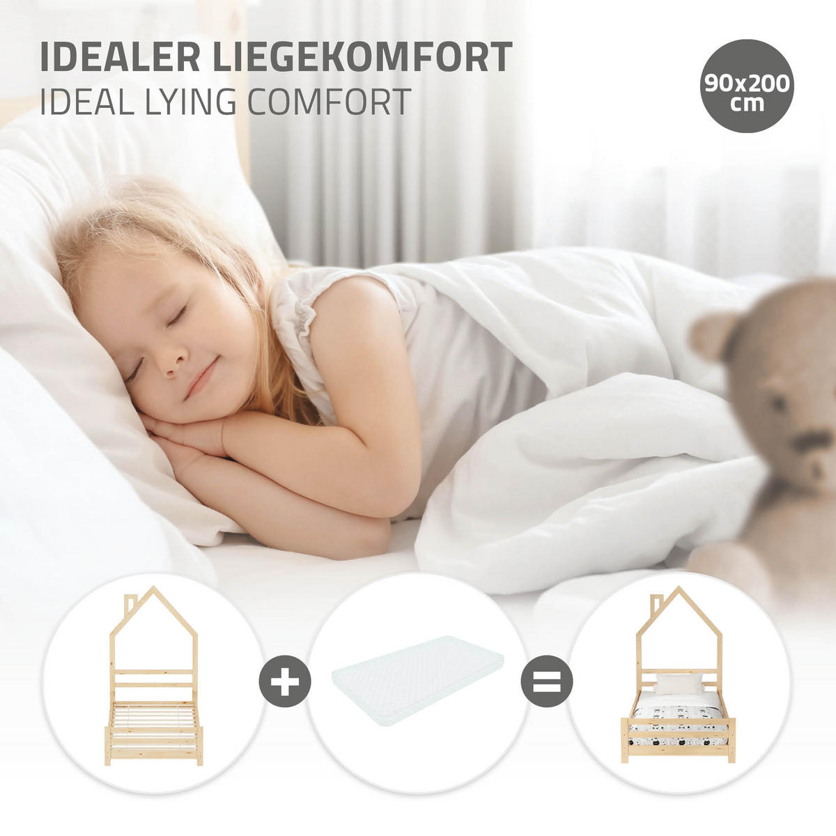 KINDERBETT Haus 90x200 cm Natur - Hellbraun, Holz (90/200cm) - ML-DESIGN