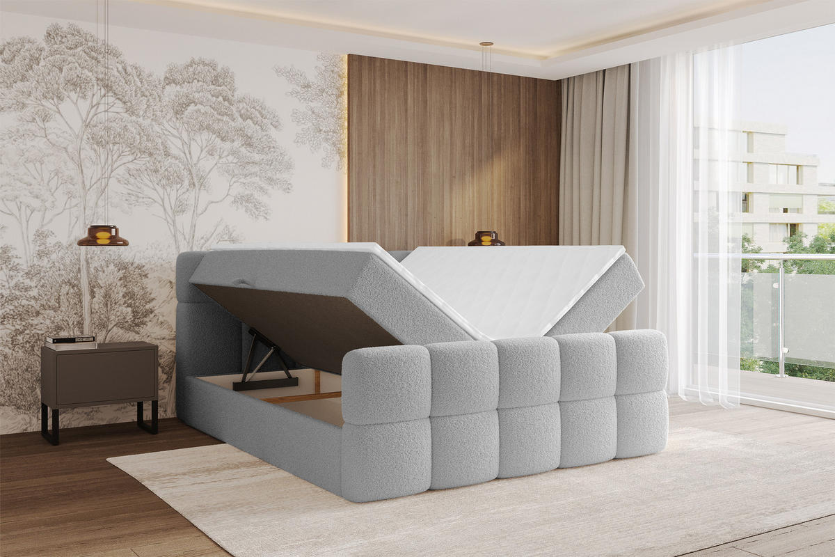 BOXBETT mit Matratze H4 - FAMA-Z - 120x200 cm Hellgrau Quelle - Hellgrau, Holzwerkstoff (120/200cm) - ALTDECOR