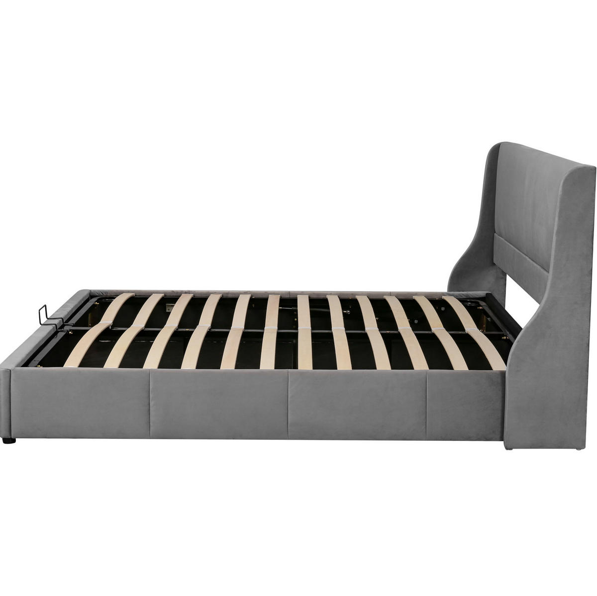 POLSTERBETT 160/200 cm grau mit hydraulischem Bettkasten - Grau, Textil (160/200cm) - OKWISH