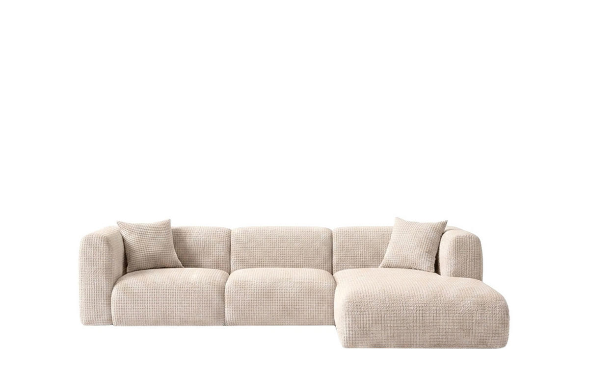 ECKSOFA L-Form, Chenille-Stoff Cremona, Creme, Rechts, GRETA - Creme, Holz (318/179cm) - Kaiser Möbel