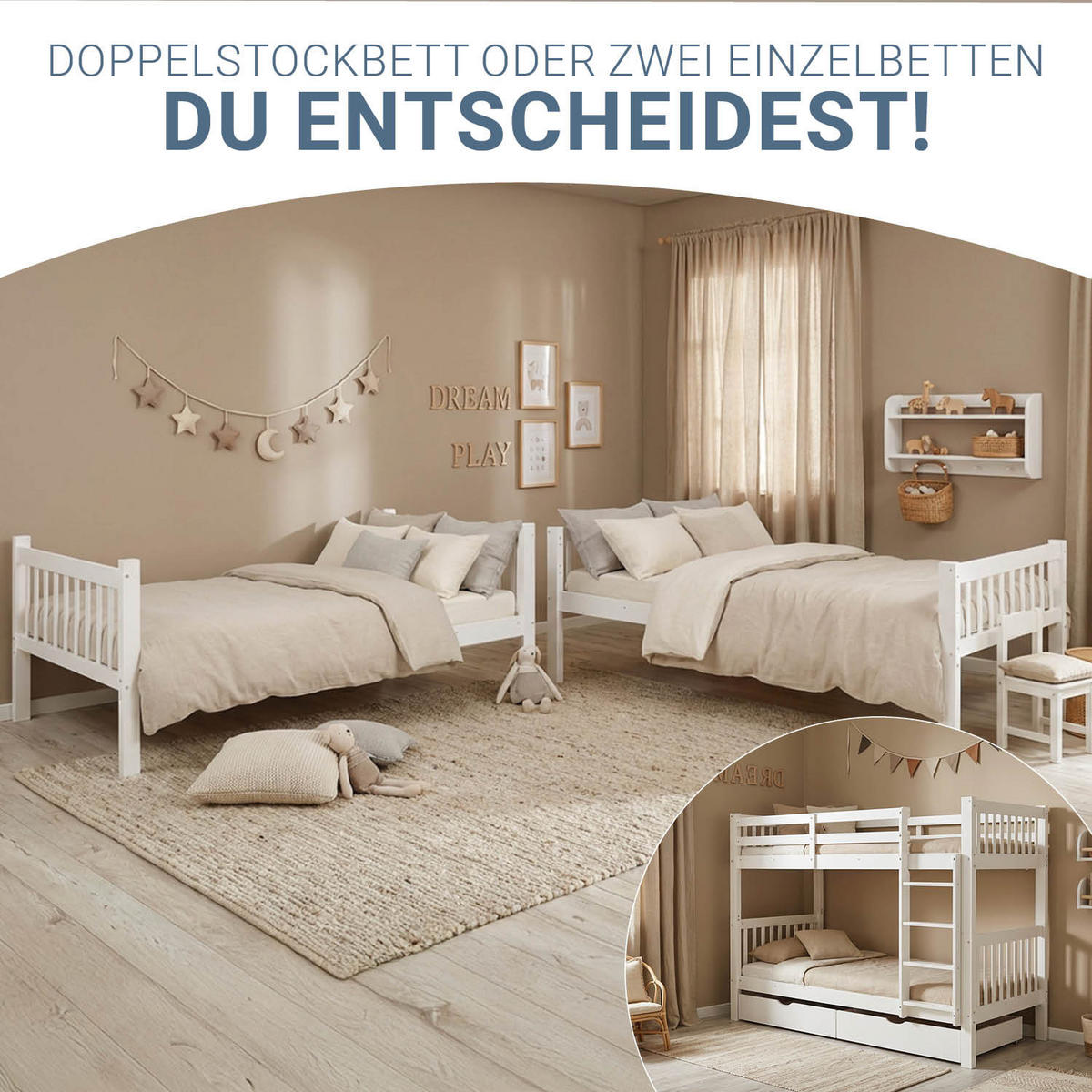 ETAGENBETT mit Matratze Bettkasten 90/200 cm Weiß - Weiß, Holz (90/200cm) - Homestyle4u