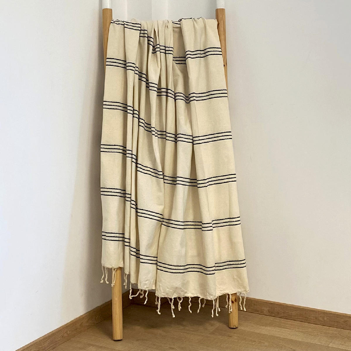 HAMMAMTUCH Traditionelle Calliope 100x200 190g/m² Ecru/Schwarz - Schwarz, Textil (100/200cm) - LE COMPTOIR DE LA PLAGE