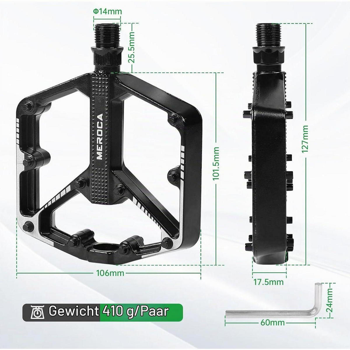 FAHRRADPEDALE 9/16 Zoll MTB Plattformpedale Aluminium Schwarz - Schwarz, Metall (10.1/2.5/10.6cm)