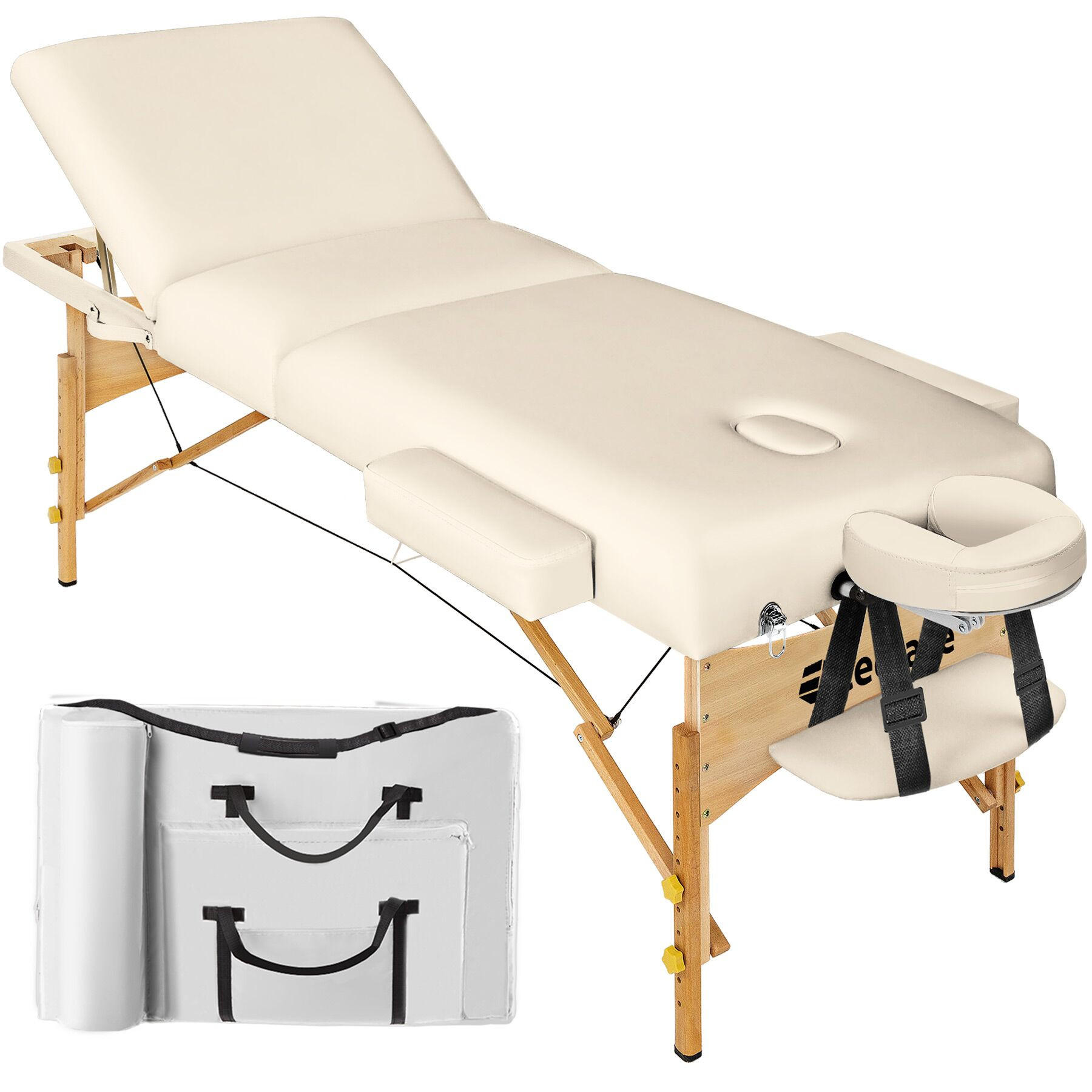 MASSAGELIEGE 3 Zonen, 218 x 102 x 90 cm,beige - Beige, Holz (102/90/218cm) - tectake