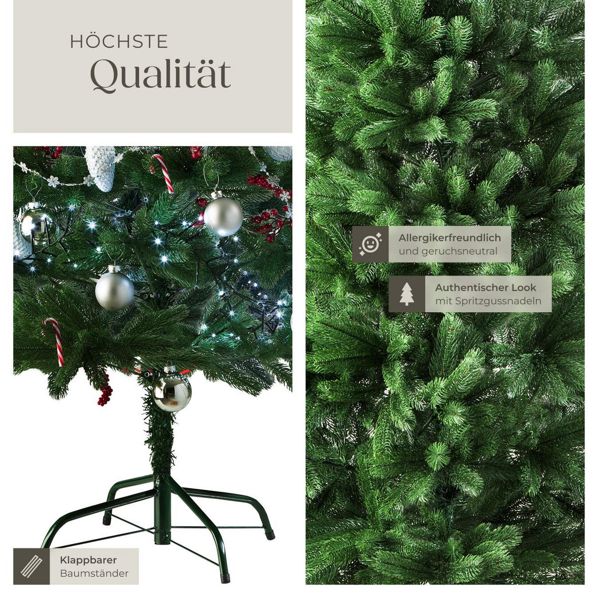 WEIHNACHTSBAUM ,inklusive Metallständer mit Kunststoffkappen,grün - Grün, Kunststoff (180cm) - tectake