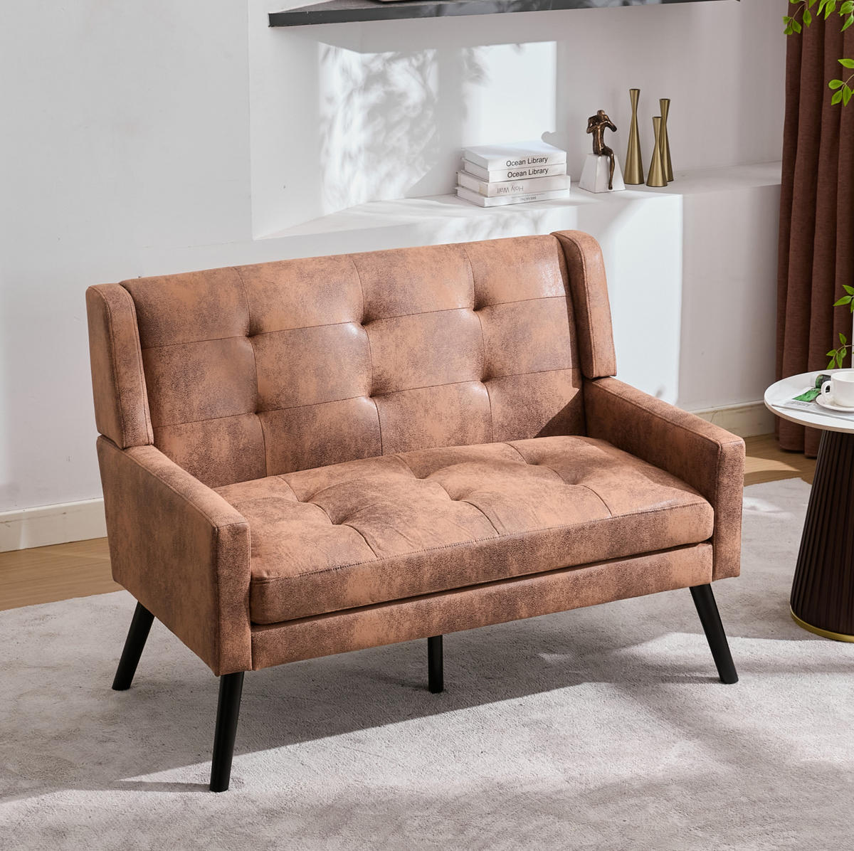 2-SITZER 119/75/88 cm Suedevlies-Polster mit Knopfheftung, Massivholzbeinen Dunkelbraun - Dunkelbraun, Textil (75/88/120cm) - OKMYHOME