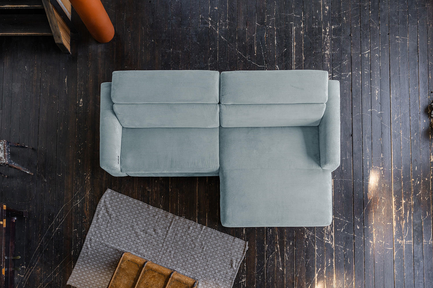 Thumbnail - Kawola Ecksofa, Hellblau, Textil, Echtholz, 3-Sitzer, Füllung: Komfortschaum, Ottomane rechts, L-Form, 282x177 cm, Wohnz...