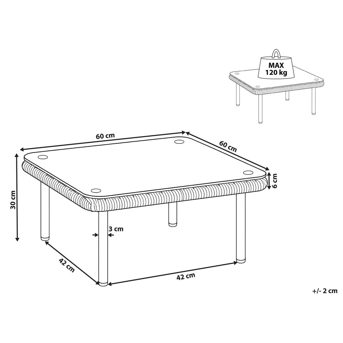 KONFERENČNÍ STOLEK 60 cm 60 cm Světle hnědý Baucina - bílá/hnědá, sklo (60/60/30cm) - Beliani