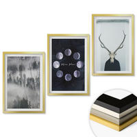 WANDBILDER 3er Set - 40x60 cm Goldrahmen - Waldlandschaft, Nebel, Mond, Hirschschädel - Goldfarben, Kunststoff (40/60cm) - ArtPrintCave