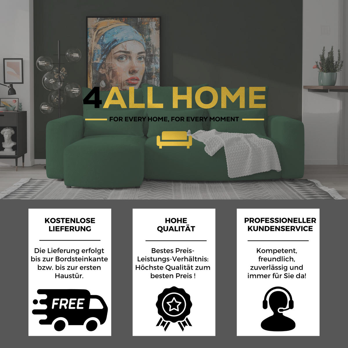 ECKSOFA Travis mit Bettkasten und Schlaffunktion, L-Form, Cord, Universal - Grün, Holzwerkstoff (248/148cm) - 4ALL HOME