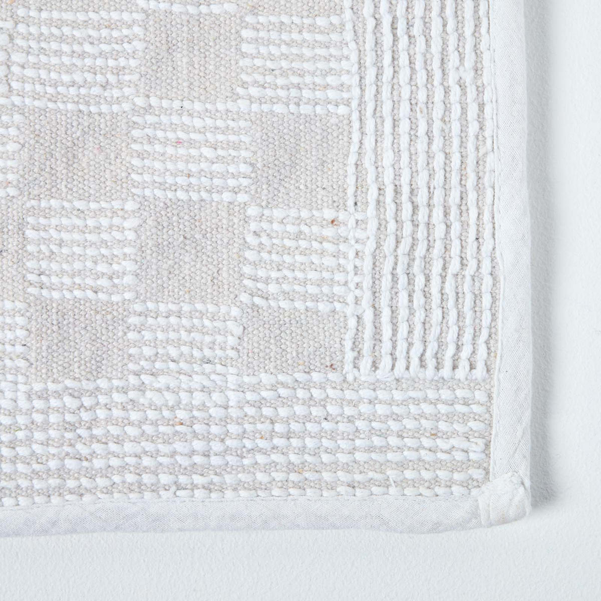 BADEMATTE 45/75 cm Karo-Bordüre, Baumwolle - Weiß, Textil (45/75cm) - Homescapes