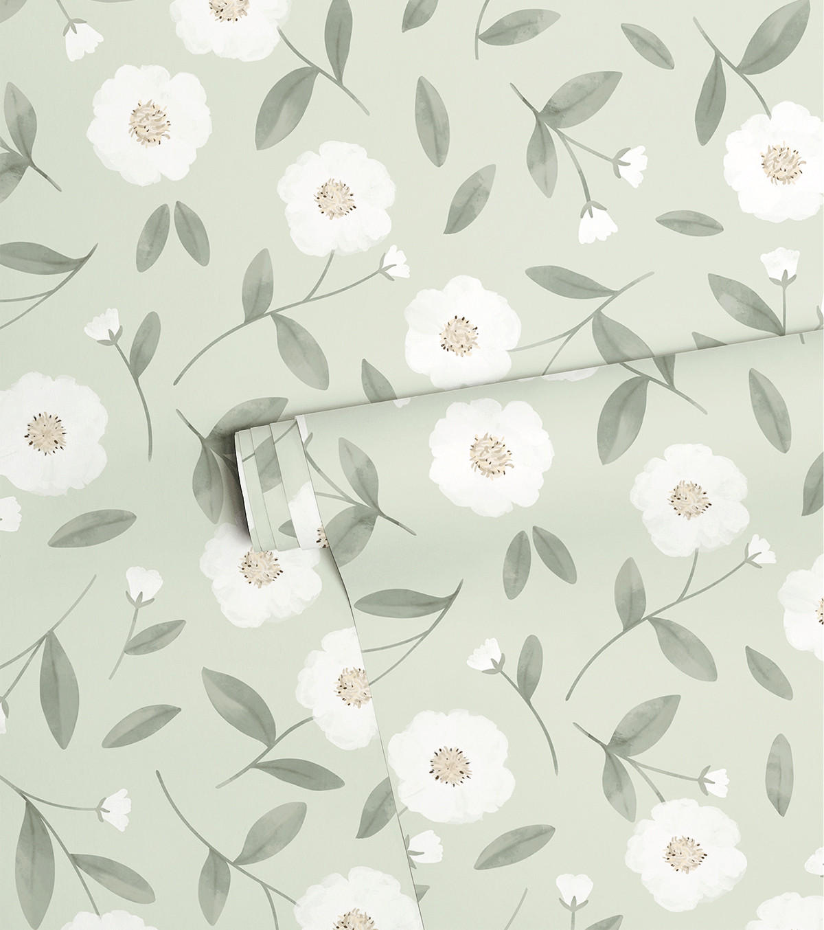 VLIESTAPETE Eden Blumen 50 cm x 10 m grüner Hintergrund - Salbeigrün/Hellgrün, Papier (50/1000cm) - Lilipinso