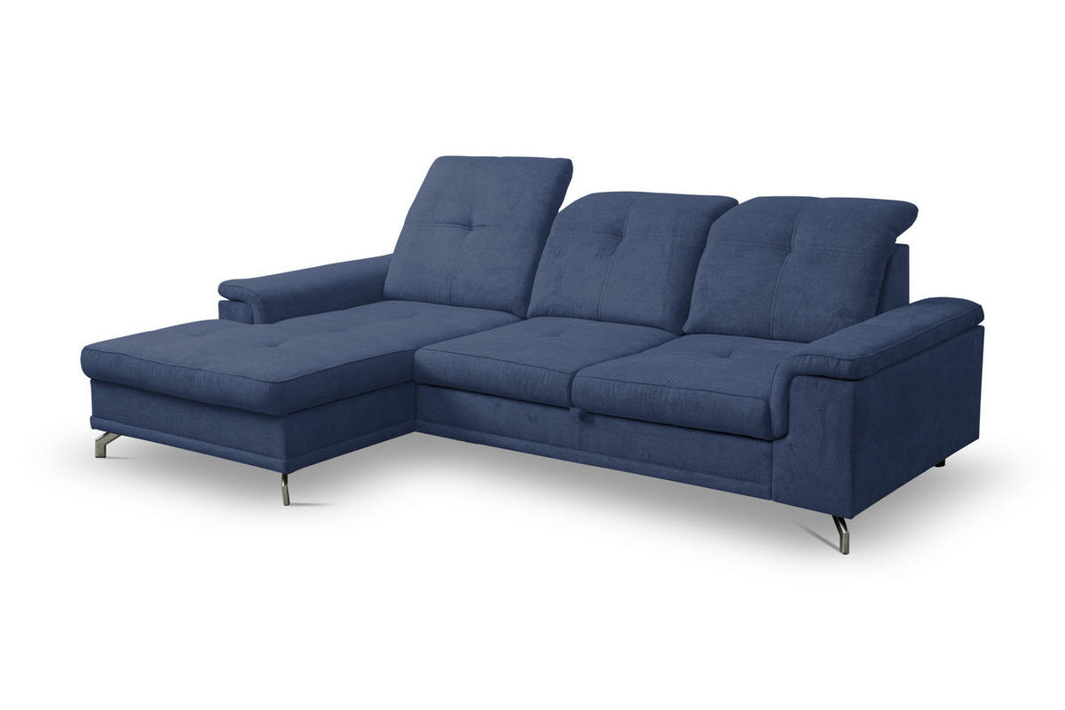 ECKSOFA PANAMA mit Schlaffunktion und Bettkasten, Farbe: Dunkelblau, Velourstoff, Ottomane Links - Dunkelblau, Textil (270/180cm) - VENASI MÖBEL
