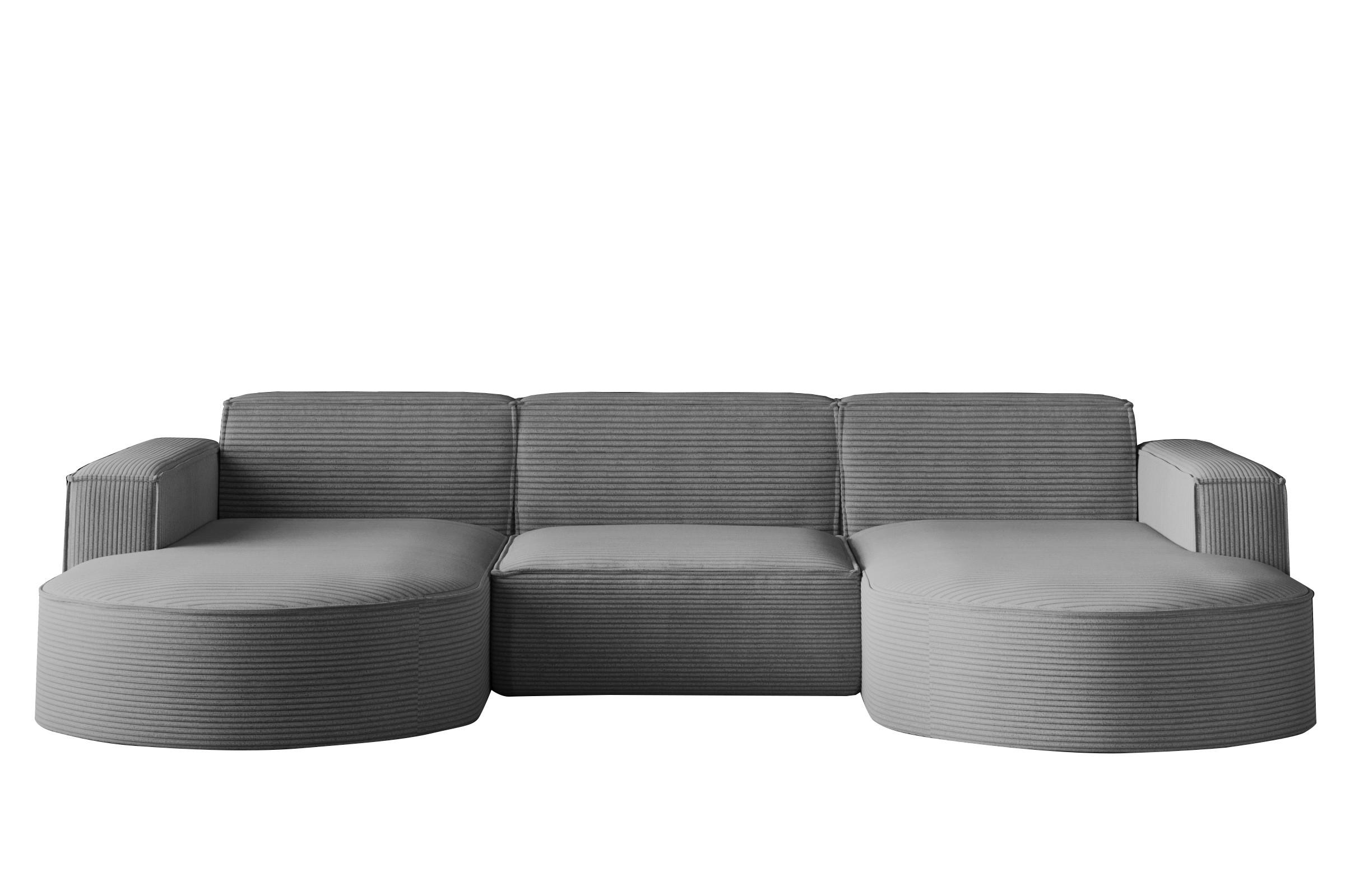 ECKSOFA Designer MODENA U STUDIO Stoff Dicker Cord Silber - Grau, Holz (165/299cm) - Kaiser Möbel