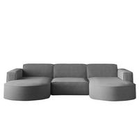ECKSOFA Designer MODENA U STUDIO Stoff Dicker Cord Silber - Grau, Holz (165/299cm) - Kaiser Möbel