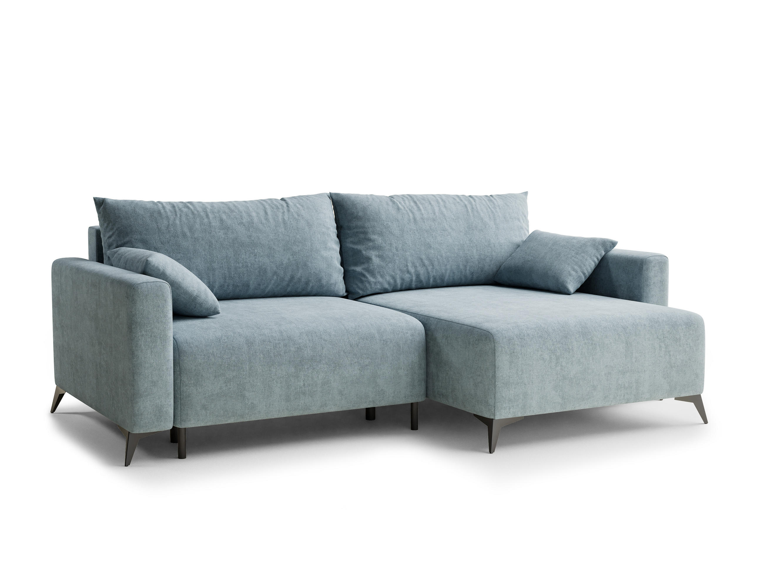 ECKSOFA MIT SCHLAFFUNKTION Leon Hellblau Webstoff - Schwarz/Hellblau, Holz/Holzwerkstoff (239/148cm) - Maison de Reve