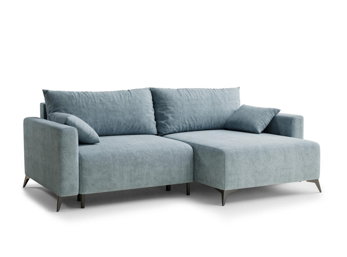 ECKSOFA MIT SCHLAFFUNKTION Leon Hellblau Webstoff - Schwarz/Hellblau, Holz/Holzwerkstoff (239/148cm) - Maison de Reve