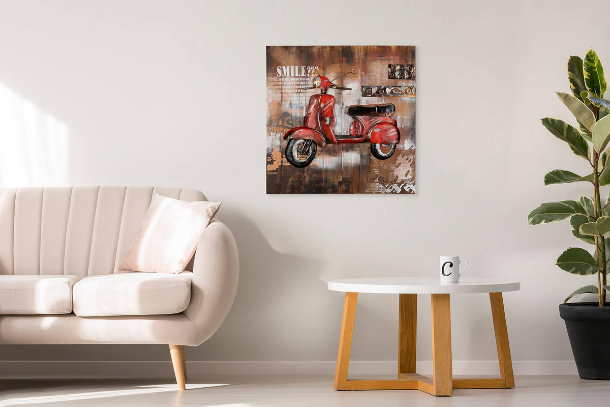 WANDBILD Rot 80/80 cm - Rot/Braun, Holz/Metall (5/80cm) - KUNSTLOFT