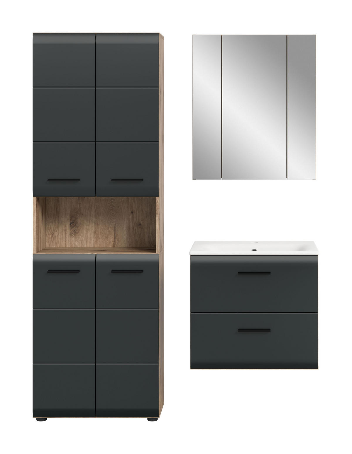 BADEZIMMER Alba 4-tlg. (B/H/T: ca. 135/185/46 cm) in Nox Oak /schwarz matt - Eichefarben, Holz (135/185/46cm)