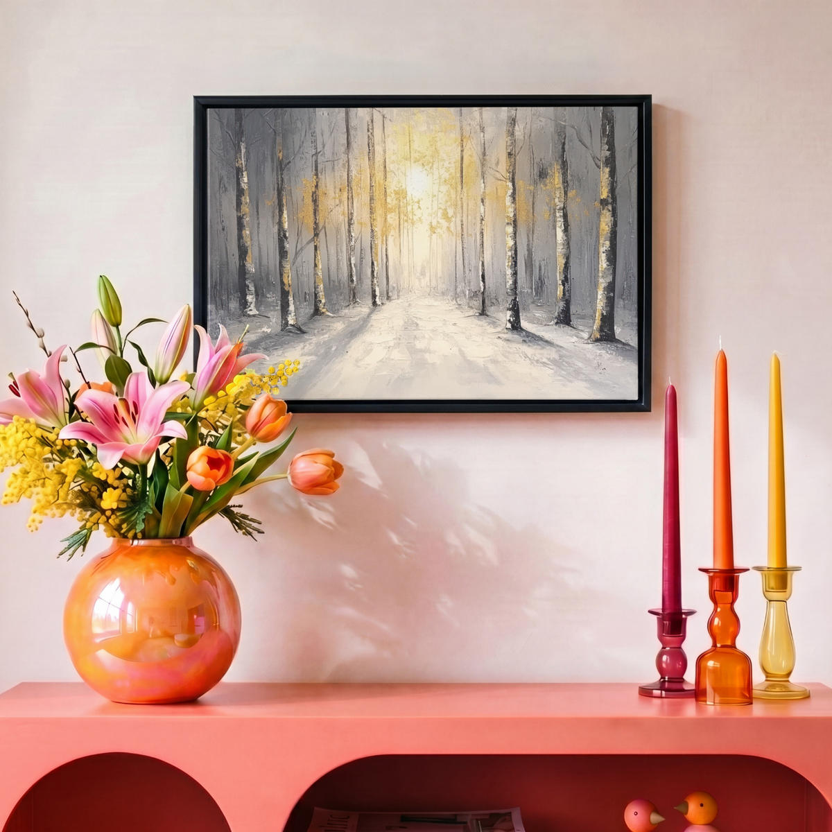 LEINWAND Bilder mit Rahmen - Winter - Abstrakt - Schnee - Natur - Sonne - 30x20 - Grau, Textil (30/20cm) - MuchoWow